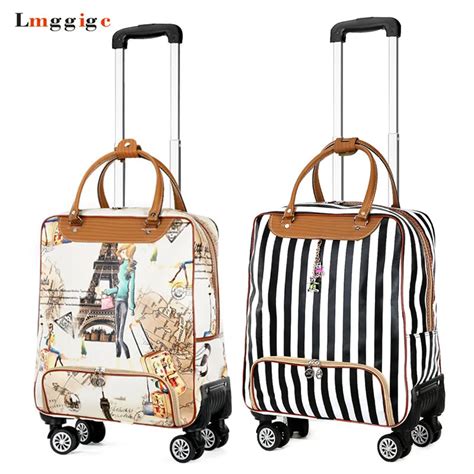 trendy suitcases on wheels.